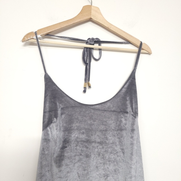 NWT Sweet Look Fashion Velvet Grey self tie mini Dress, sz M - Picture 4 of 12